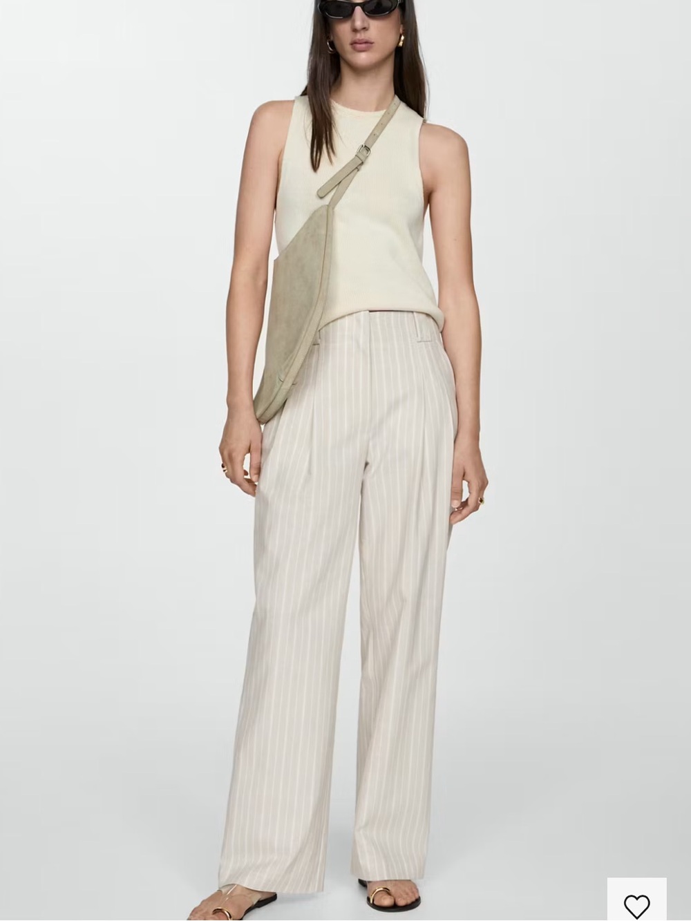 Mango Linen Cream Pinstripe Trousers 38
